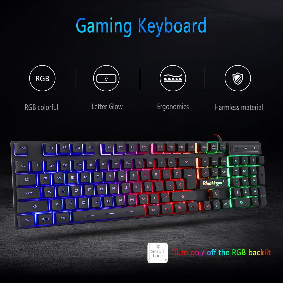 BlueFinger RGB Gaming Keyboard and Backlit Mouse Combo