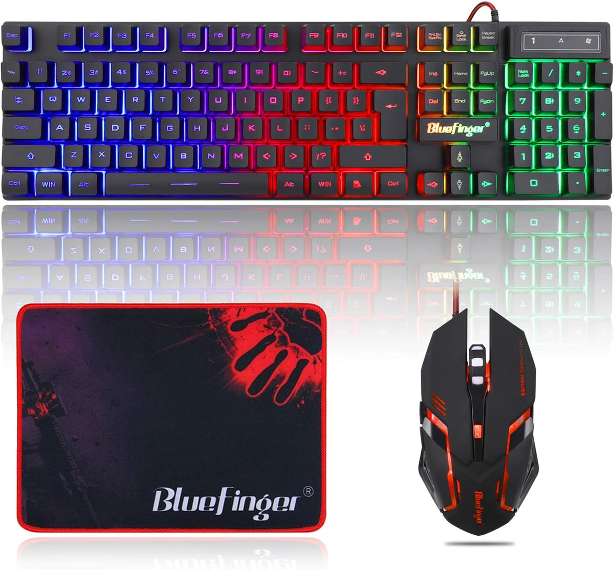BlueFinger RGB Gaming Keyboard and Backlit Mouse Combo