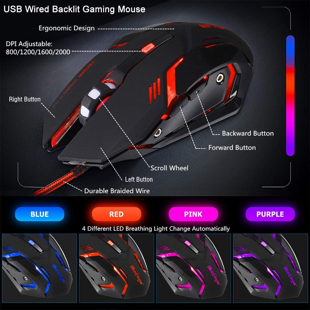 BlueFinger RGB Gaming Keyboard and Backlit Mouse Combo