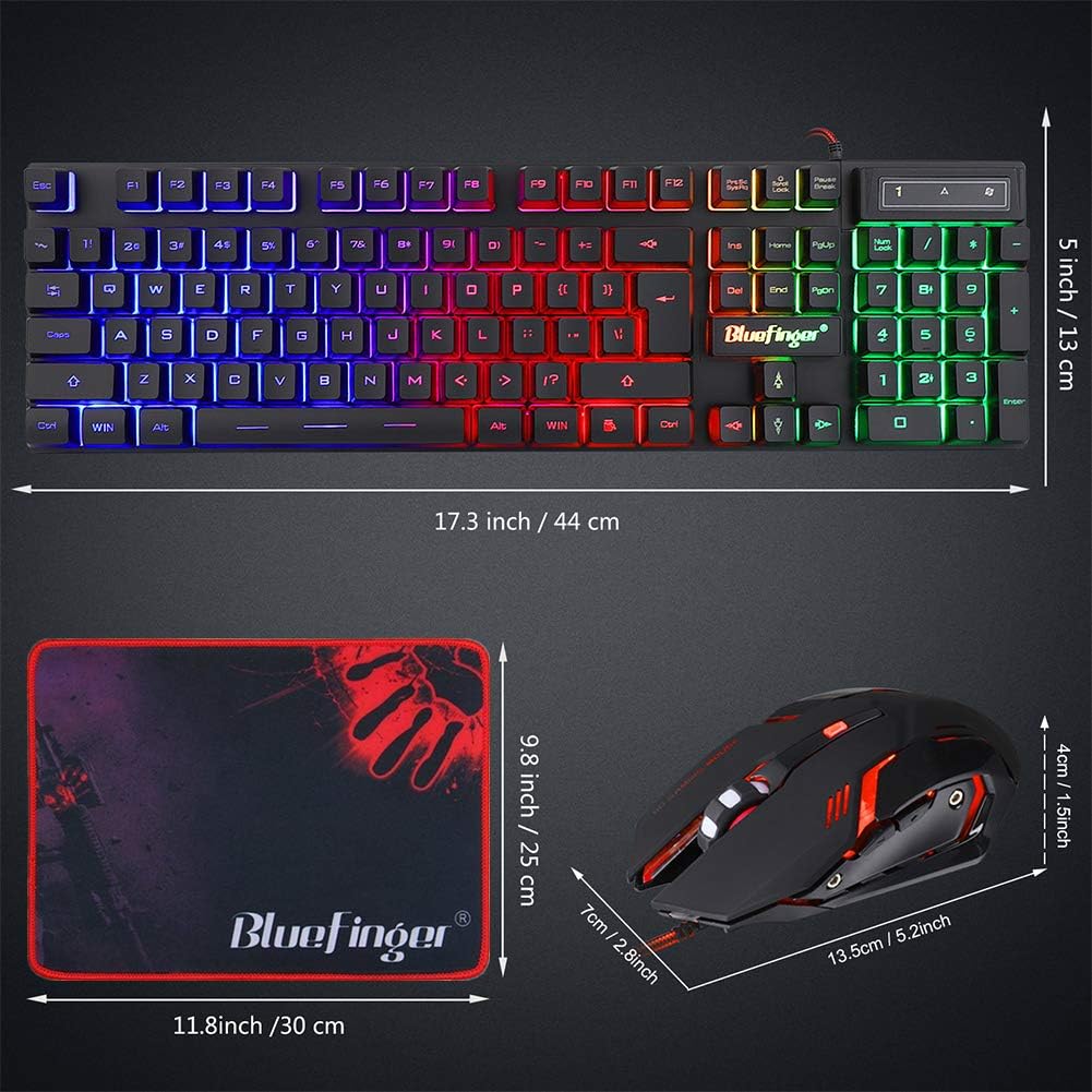 BlueFinger RGB Gaming Keyboard and Backlit Mouse Combo